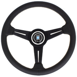 Volant Nardi Classic ND34, Cuir Noir Perforé, Branches Noires, Coutures Grises, Tulipé 40 mm