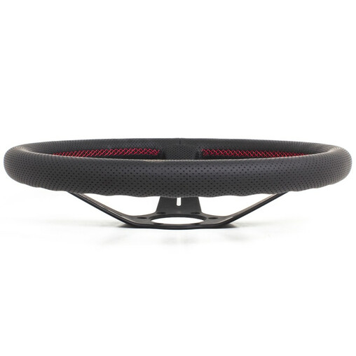 Volant Nardi Deep Corn Ø35, Cuir Noir Perforé, Branches Noires, Coutures Rouges, Tulipé 80 mm