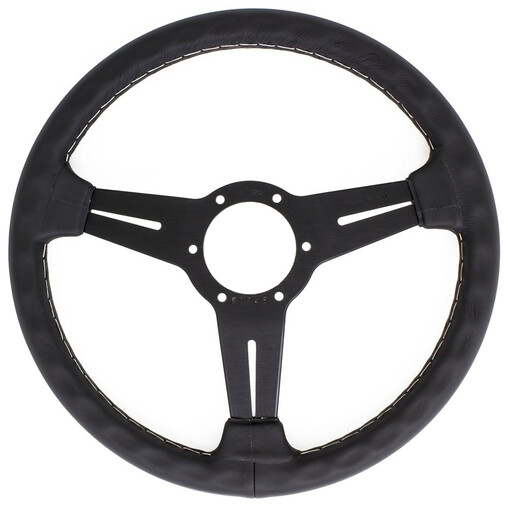 Volant Nardi Classic ND33, Cuir Noir, Branches Noires, Coutures Grises, Tulipé 40 mm