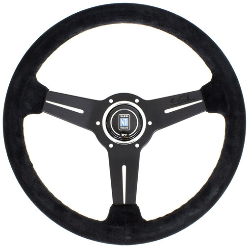Volant Nardi Classic ND33, Cuir Noir Retourné, Branches Noires, Coutures Noires, Tulipé 40 mm