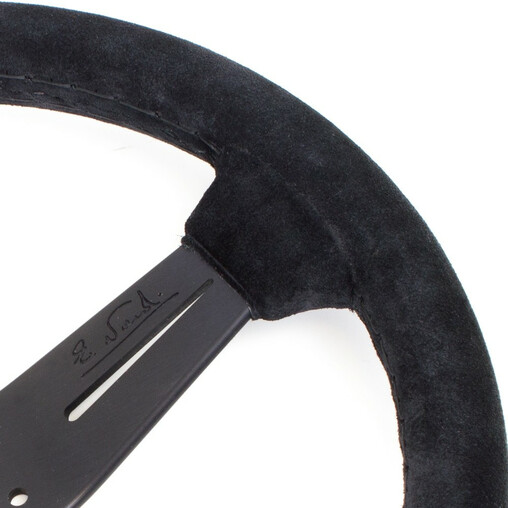Volant Nardi Classic ND33, Cuir Noir Retourné, Branches Noires, Coutures Noires, Tulipé 40 mm