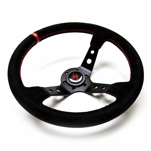 Volant DriftShop Tulipé (90 mm), Cuir Noir Retourné, Branches Noires