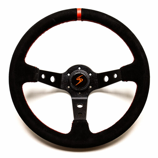 Volant DriftShop Tulipé (90 mm), Cuir Noir Retourné, Branches Noires