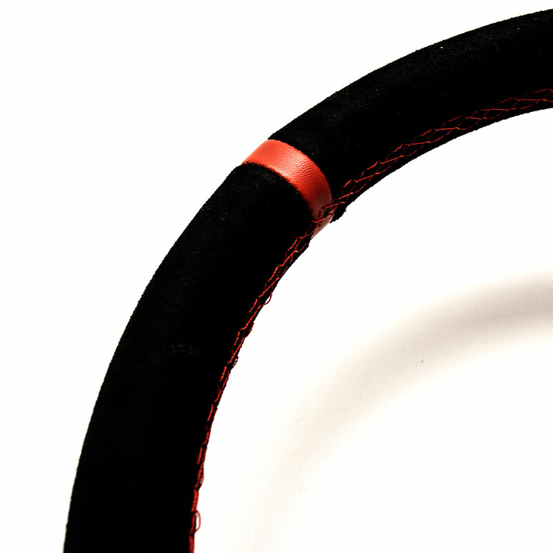 Volant DriftShop Tulipé (90 mm), Cuir Noir Retourné, Branches Noires