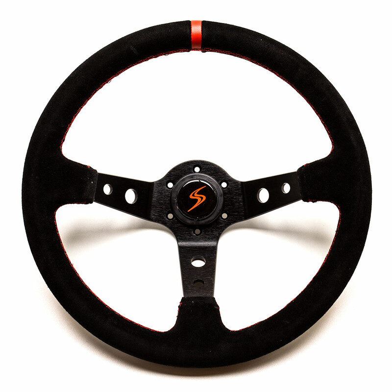 Volant DriftShop Tulipé (90 mm), Cuir Noir Retourné, Branches Noires
