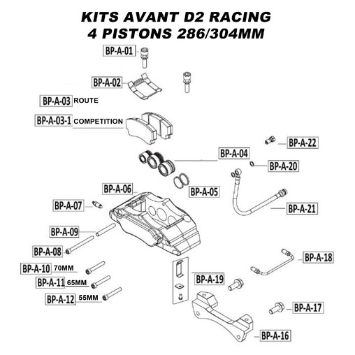 Pièces Détachées pour Kits Avant D2 Racing - 4 Pistons 286/304 mm