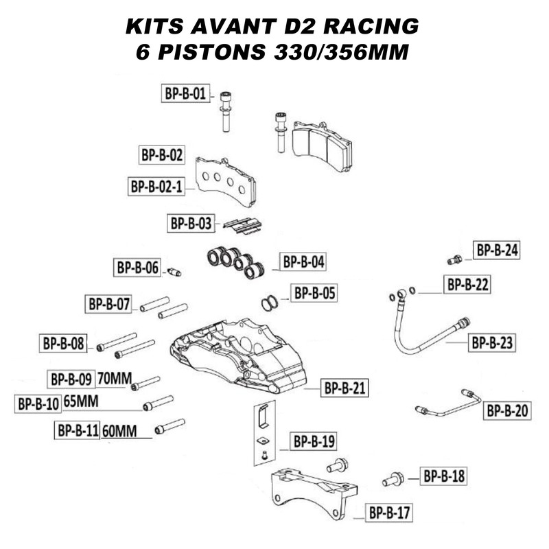 Pièces Détachées pour Kits Avant D2 Racing - 6 Pistons 330/356 mm