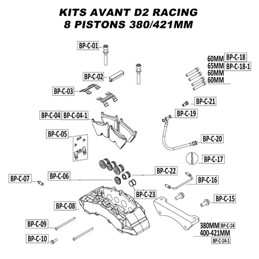Pièces Détachées pour Kits Avant D2 Racing - 8 Pistons 380/421 mm