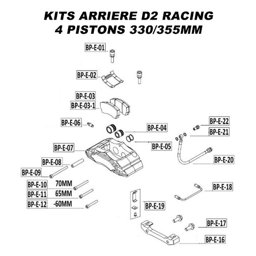 Pièces Détachées pour Kits Arrière D2 Racing - 4 Pistons 330/355 mm