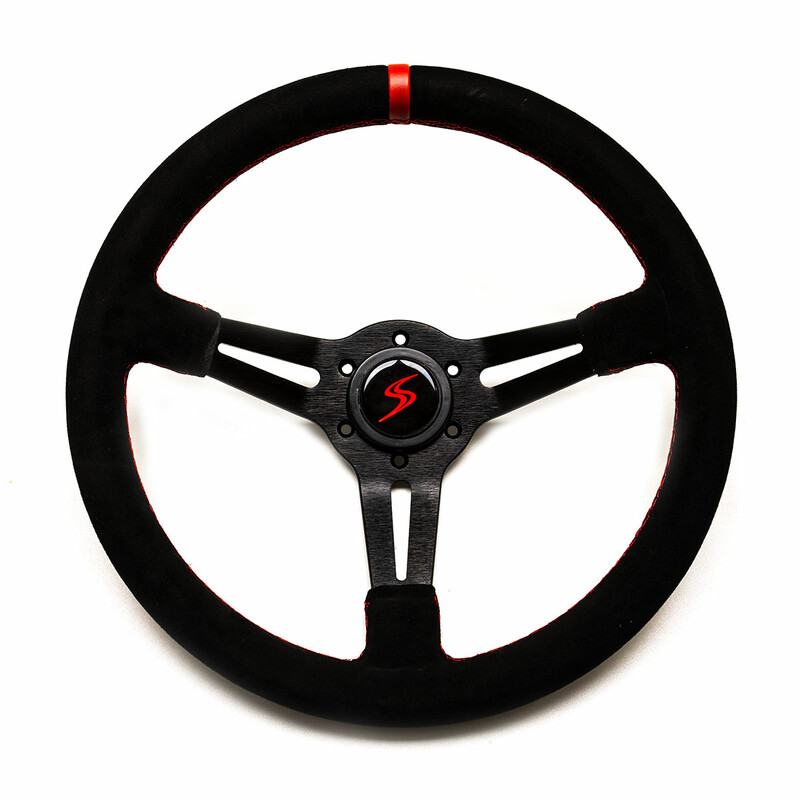 Volant DriftShop Tulipé (70 mm), Cuir Noir Retourné, Branches Noires