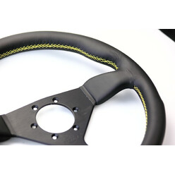 Volant Personal Grinta (330 mm), Cuir Noir, Branches Noires, Coutures Jaunes