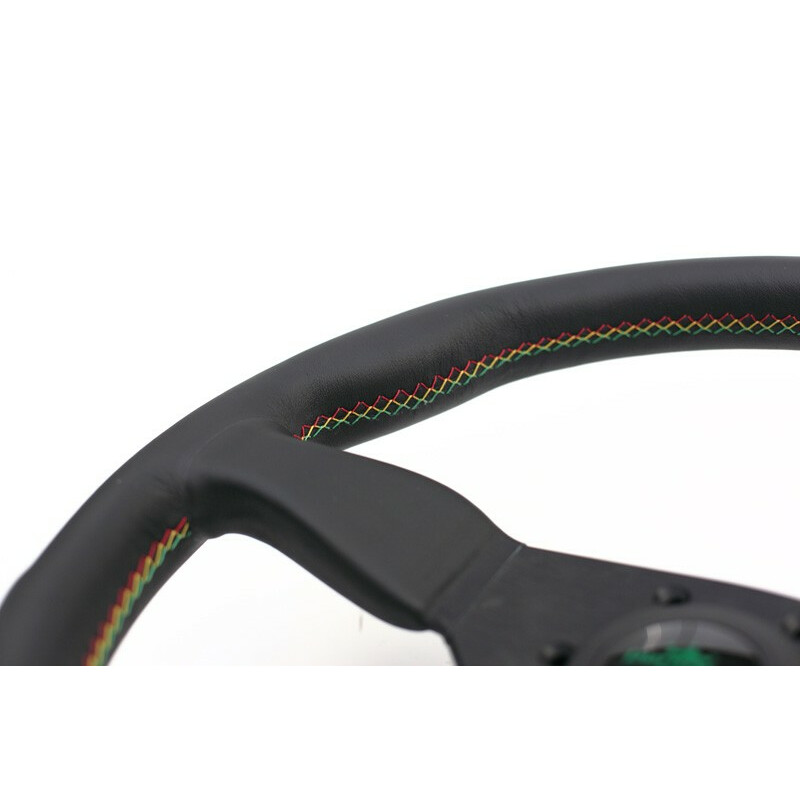 Volant Personal Grinta Kingston Edition (330 mm), Cuir Noir, Branches Noires, Coutures Rasta