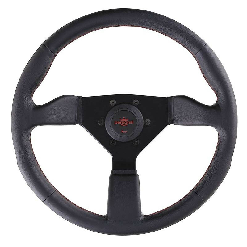 Volant Personal Neo Grinta (350 mm), Cuir Noir, Branches Noires, Coutures Rouges