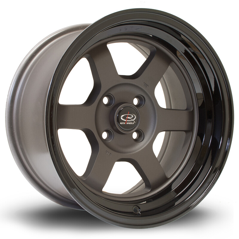 Rota Grid V 15x8" 4x100 ET0, Gunmetal, Rebord Noir Brillant