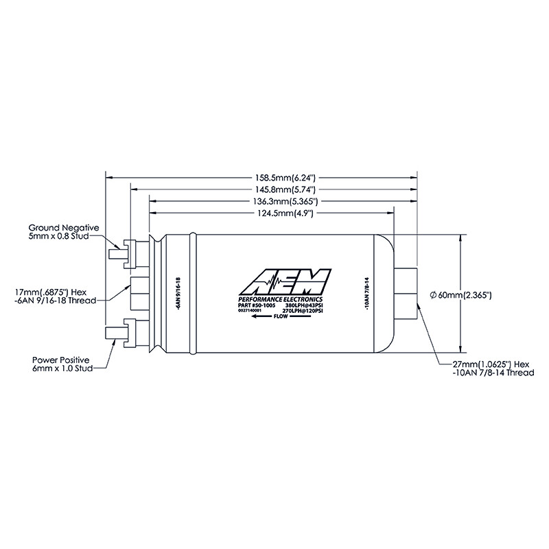 Pompe à Essence AEM - 400 L/h - Raccords Dash