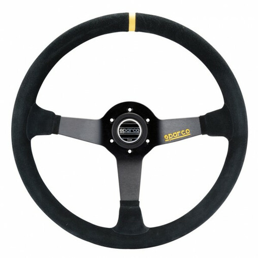 Volant Sparco R368 Tulipé (65 mm), Cuir Noir Retourné, Branches Noires