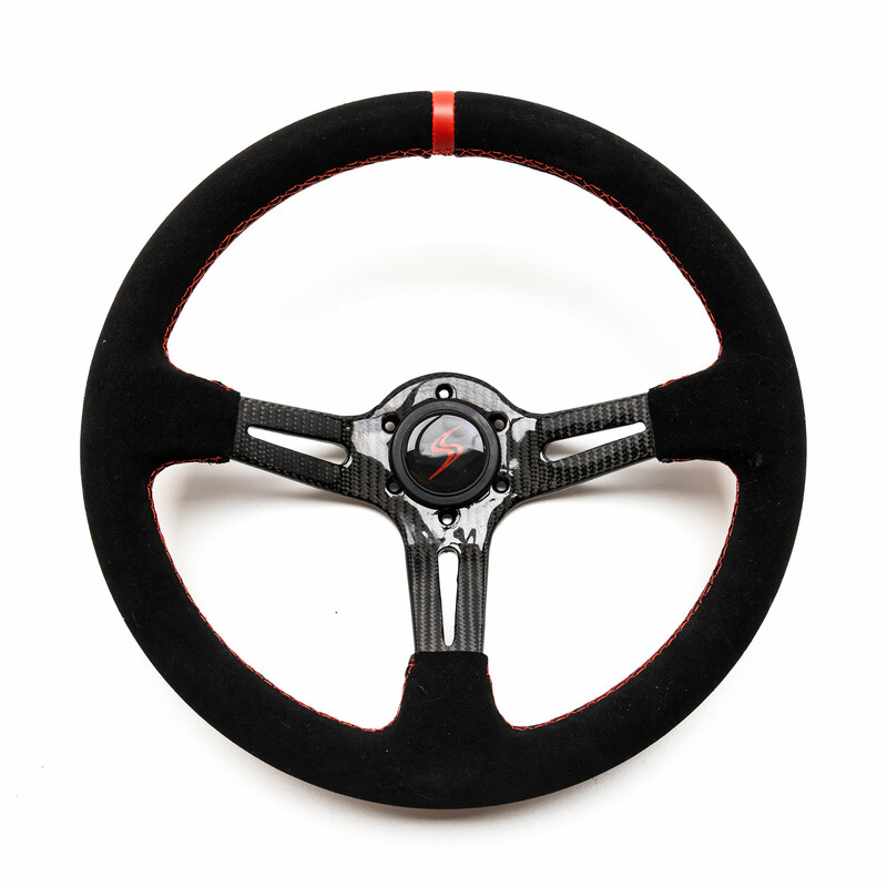 Volant DriftShop Tulipé (70 mm), Cuir Retourné, Branches Carbone
