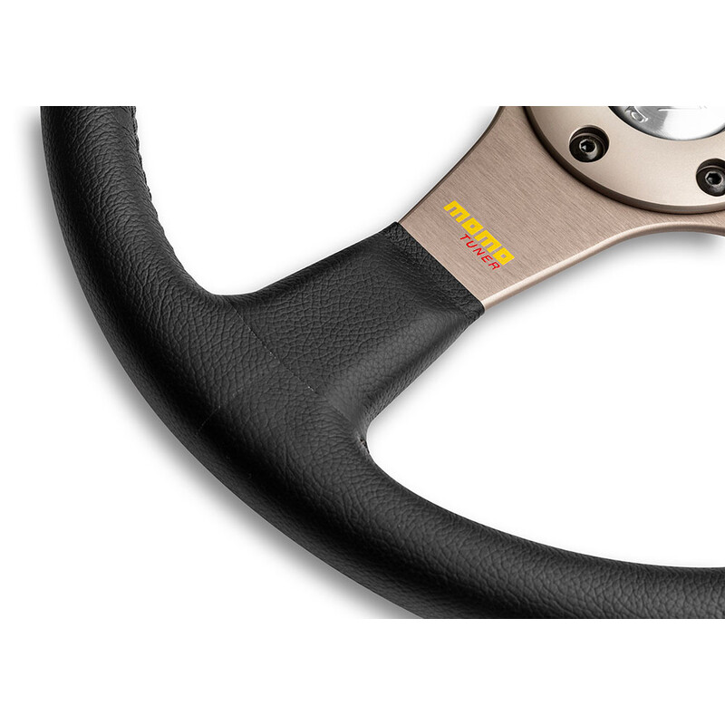 Volant Momo Tuner Tulipé (40 mm), Cuir Noir, Branches Anthracite - 32 cm