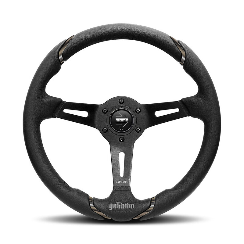 Volant Momo Gotham Tulipé (70 mm), Cuir Noir, Branches Noires - 35 cm