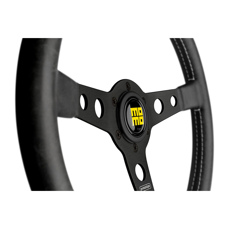 Volant Momo Prototipo Heritage Tulipé (39 mm), Cuir Noir, Branches Noires - 35 cm