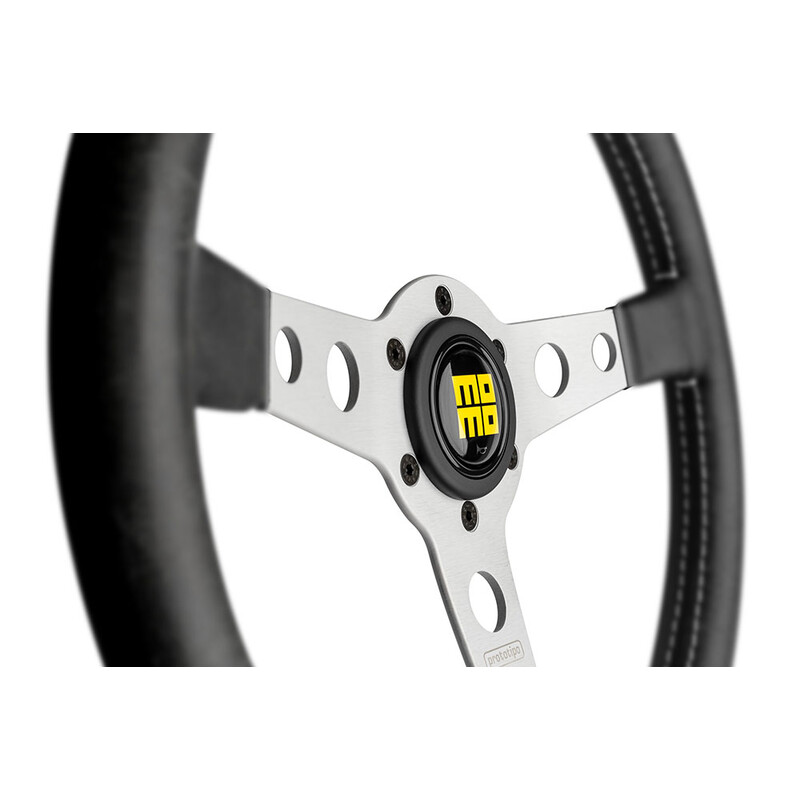 Volant Momo Prototipo Heritage Tulipé (39 mm), Cuir Noir, Branches Alu - 35 cm