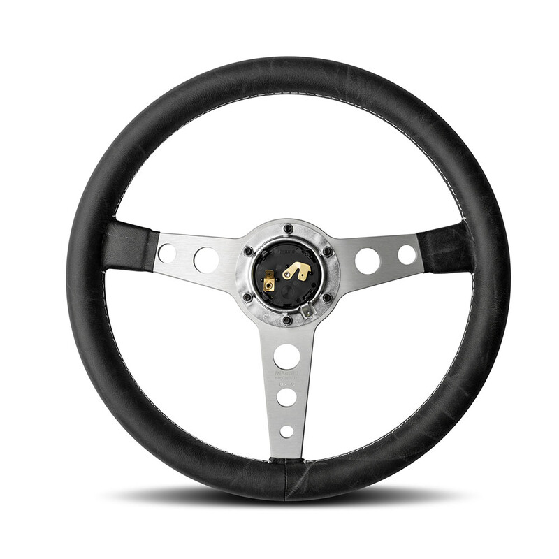 Volant Momo Prototipo Heritage Tulipé (39 mm), Cuir Noir, Branches Alu - 35 cm