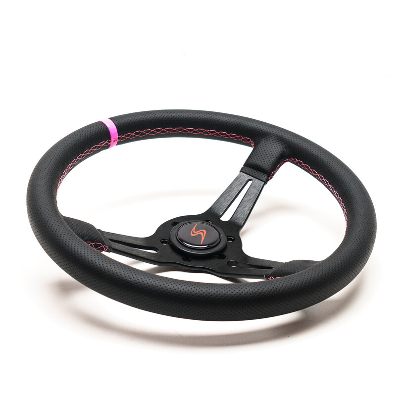 Volant DriftShop Tulipé (70 mm), Edition Spéciale "Pink Style", Cuir Noir