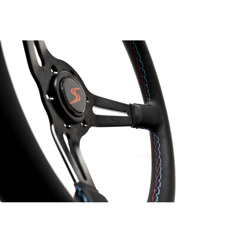 Volant DriftShop Tulipé (70 mm), Edition "M Power V2", Cuir Noir