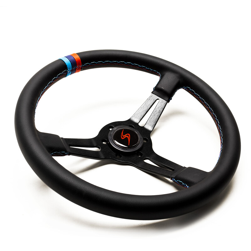 Volant DriftShop Tulipé (70 mm), Edition "M Power V2", Cuir Noir