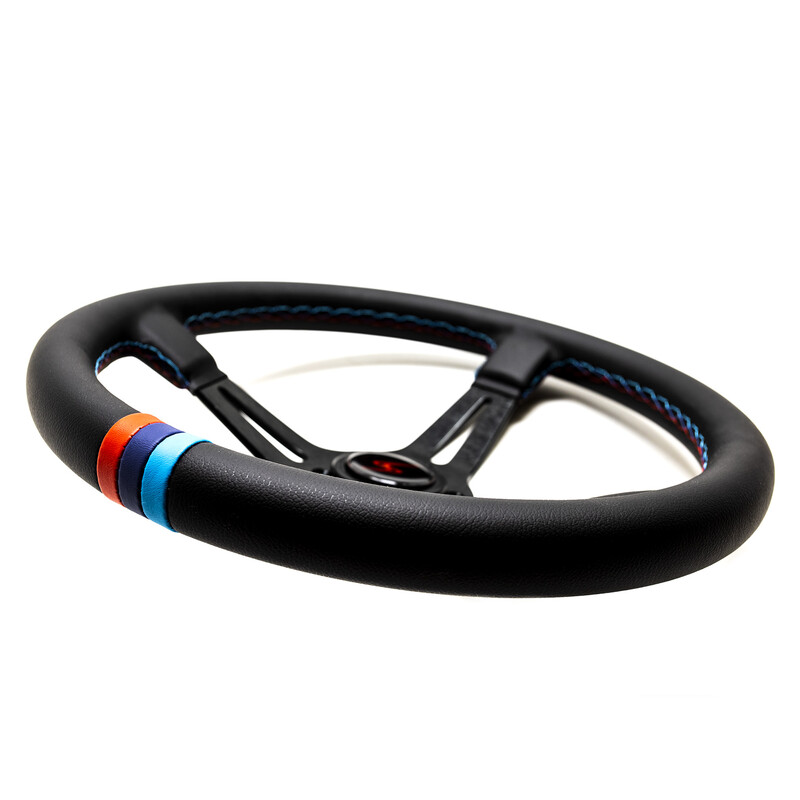 Volant DriftShop Tulipé (70 mm), Edition "M Power V2", Cuir Noir
