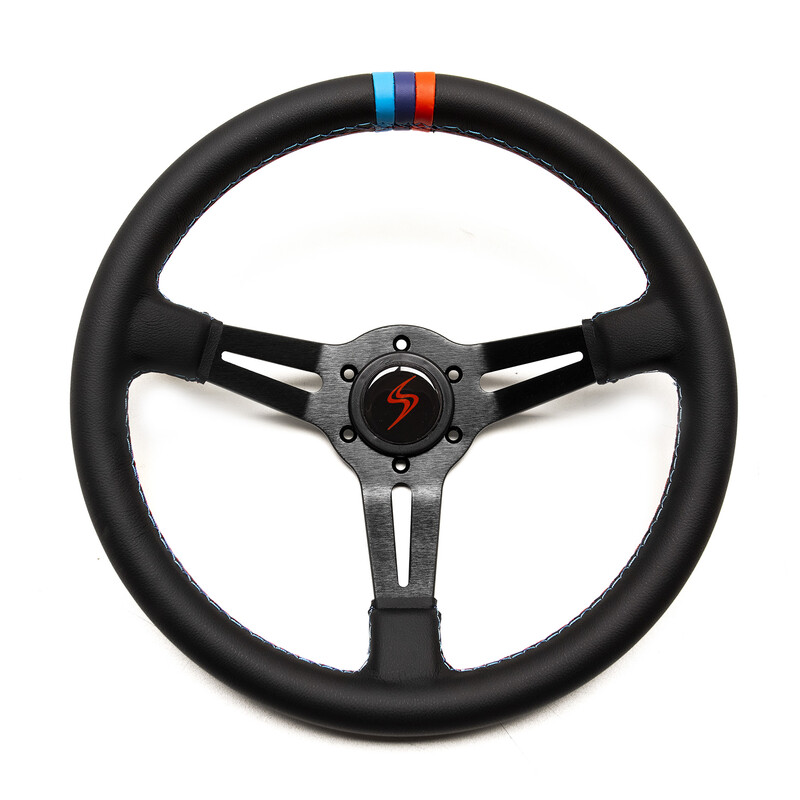 Volant DriftShop Tulipé (70 mm), Edition "M Power V2", Cuir Noir