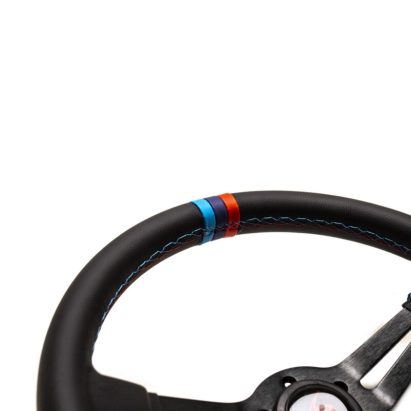 Volant DriftShop Tulipé (70 mm), Edition "M Power V2", Cuir Noir