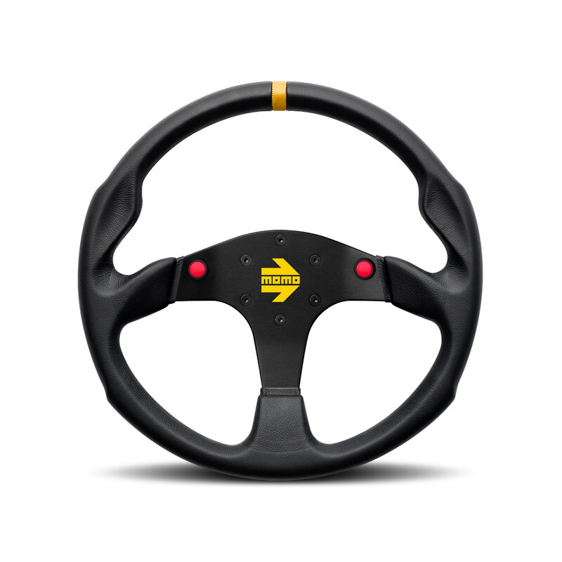 Volant Momo Mod. 80, Cuir Noir, 2 Boutons - 35 cm