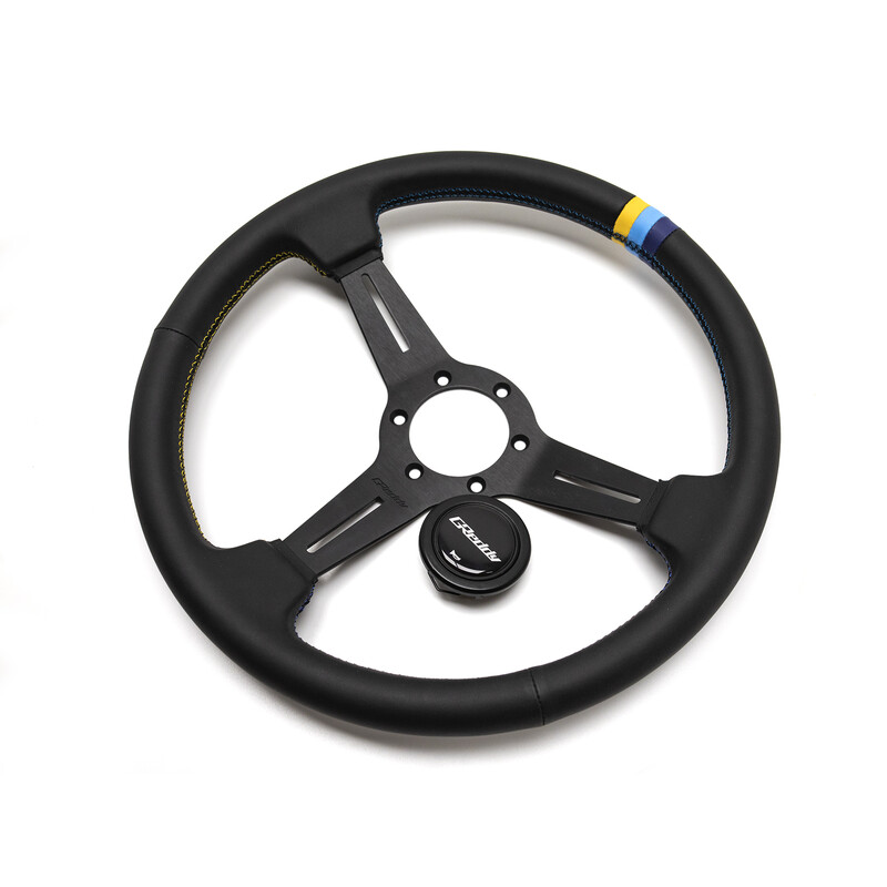Volant GReddy "Medium Type" Tulipé (47 mm), Cuir Noir, Branches Noires - 340 mm