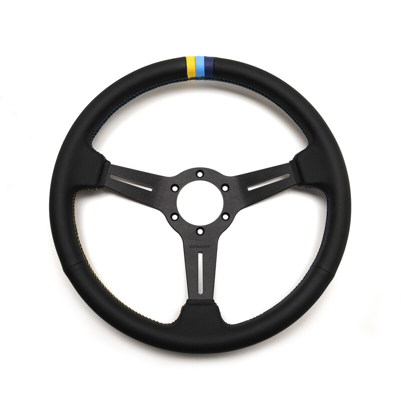 Volant GReddy "Medium Type" Tulipé (47 mm), Cuir Noir, Branches Noires - 340 mm