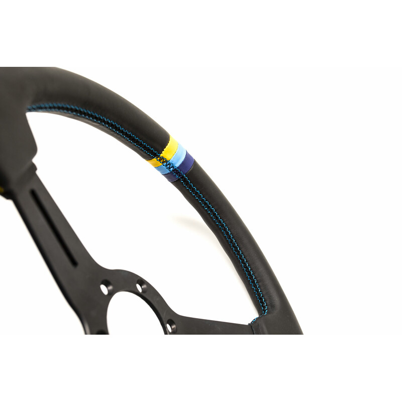 Volant GReddy "Medium Type" Tulipé (47 mm), Cuir Noir, Branches Noires - 340 mm