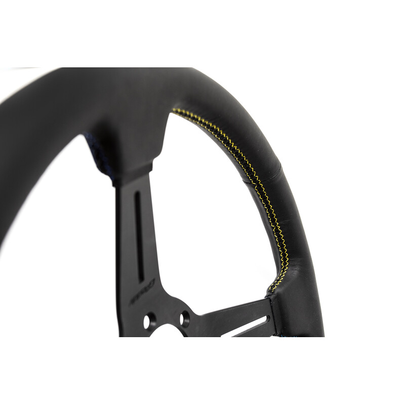 Volant GReddy "Medium Type" Tulipé (47 mm), Cuir Noir, Branches Noires - 340 mm