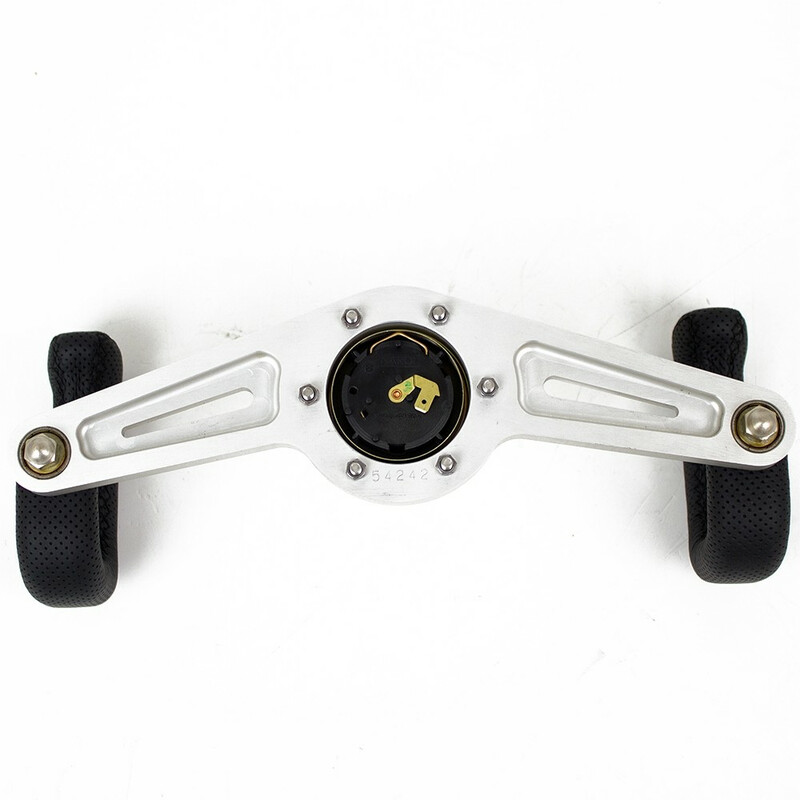 Volant Nardi 2Spokes, Cuir Noir Perforé, Branches Alu, Coutures Noires