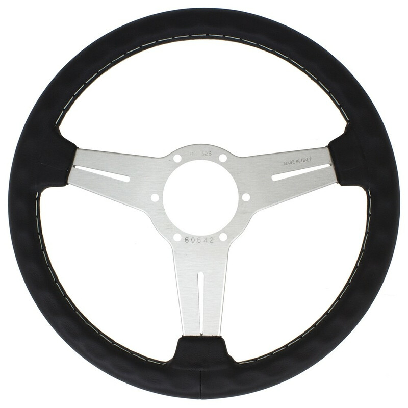 Volant Nardi Classic ND33, Cuir Noir, Branches Alu, Coutures Grises, Tulipé 40 mm