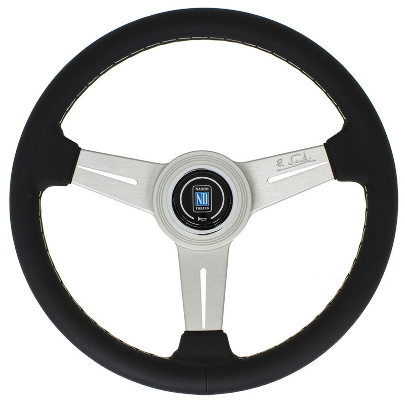 Volant Nardi Classic ND33, Cuir Noir, Branches Alu, Coutures Grises, Tulipé 40 mm