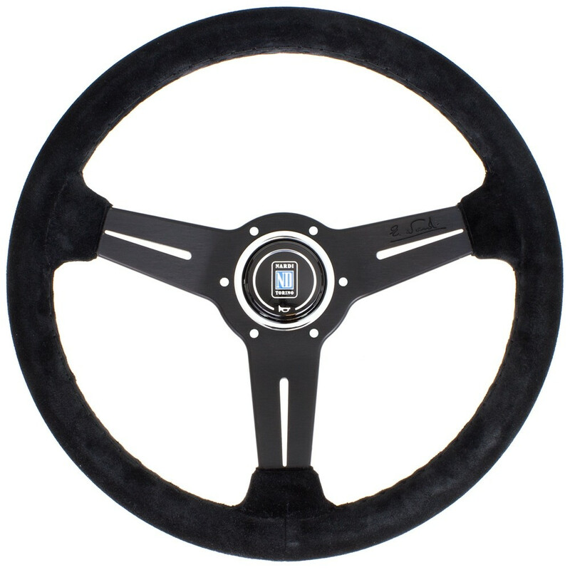 Volant Nardi Classic ND36, Cuir Noir Retourné, Branches Noires, Coutures Noires, Tulipé 40 mm