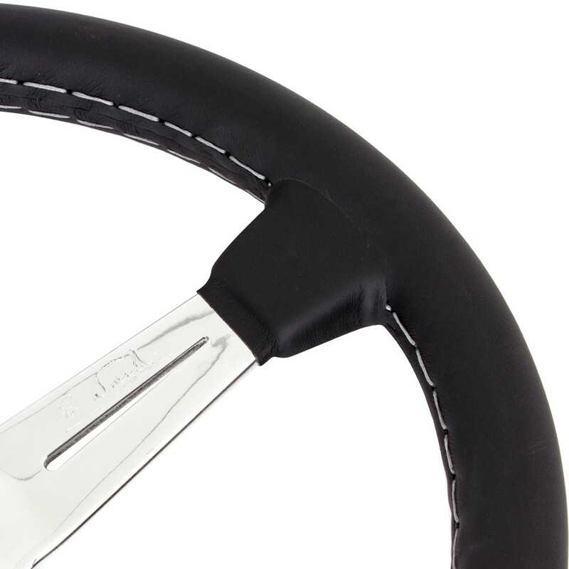 Volant Nardi Classic ND36, Cuir Noir, Branches Chromées, Coutures Grises, Tulipé 40 mm