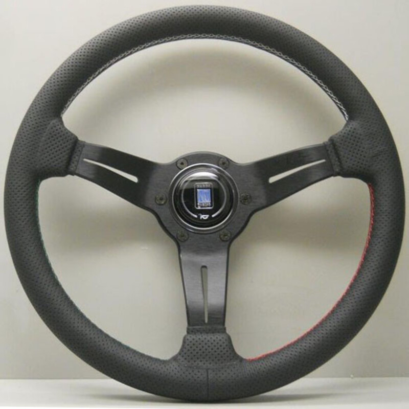 Volant Nardi Deep Corn Ø35, Cuir Noir Perforé, Branches Noires, Coutures Italia Segmentées, Tulipé 75 mm
