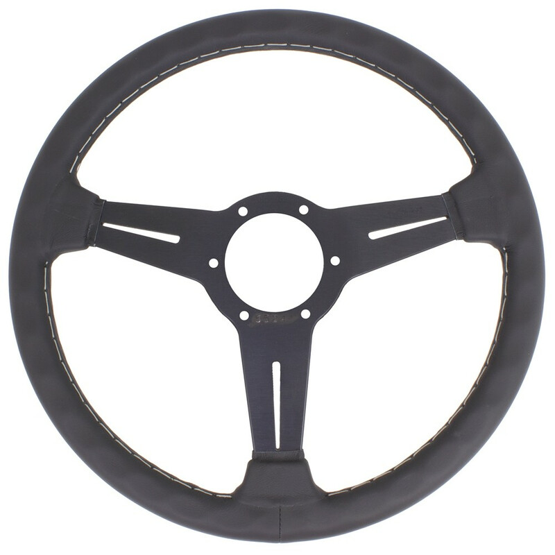 Volant Nardi Classic ND34, Cuir Noir, Branches Noires, Coutures Grises, Tulipé 40 mm