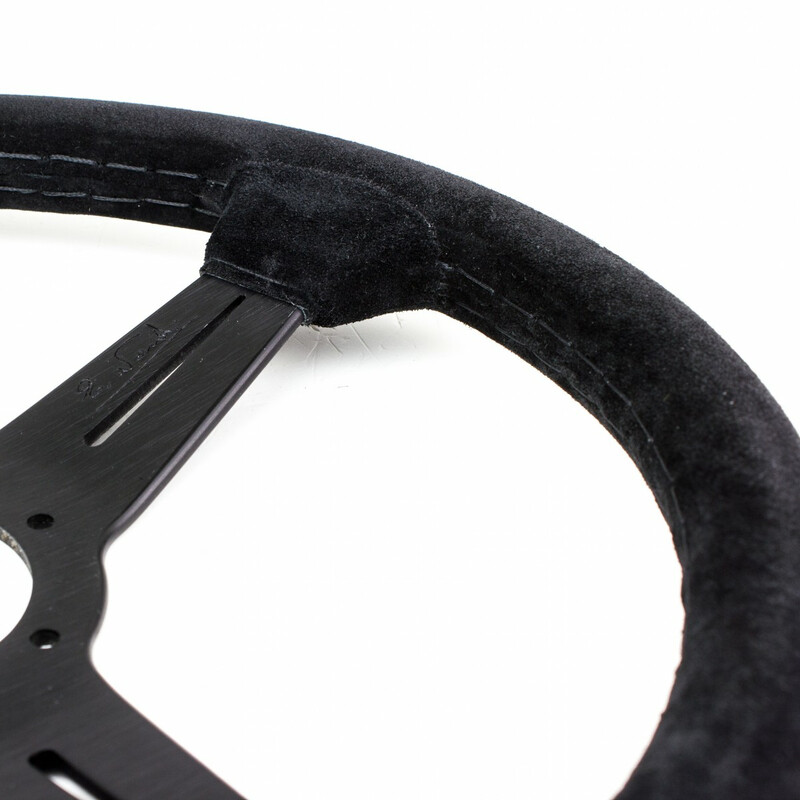 Volant Nardi Classic ND34, Cuir Noir Retourné, Branches Noires, Coutures Noires, Tulipé 40 mm