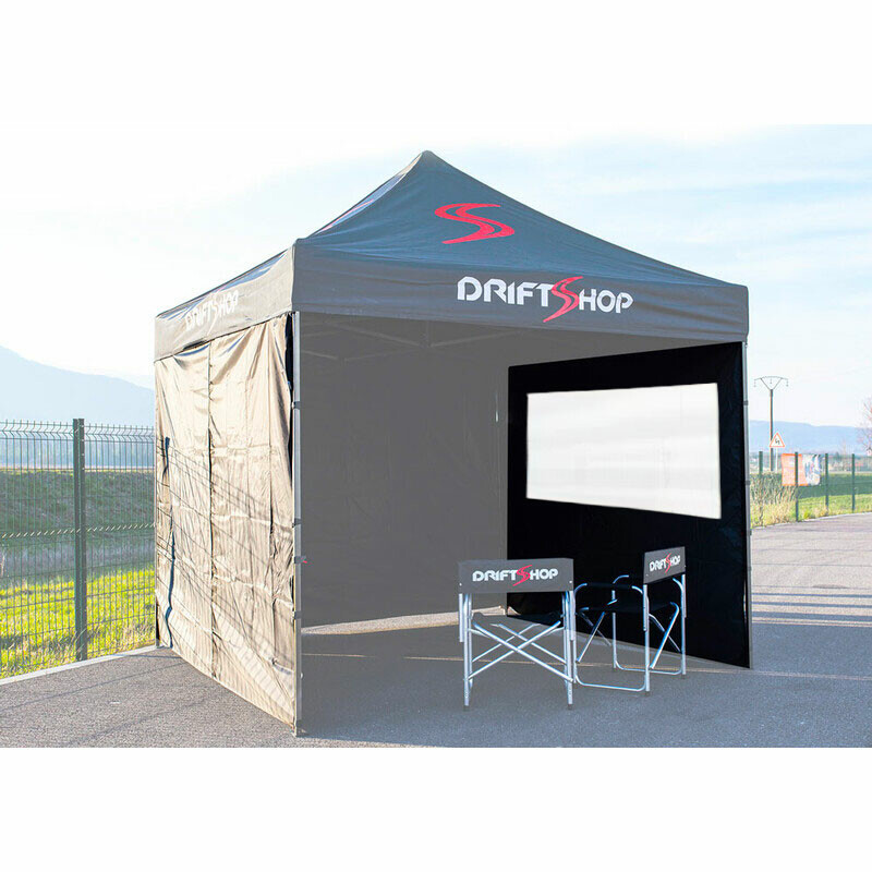 Cloison 3m avec Fenêtre pour Tonnelle DriftShop Noire (Paroi Tente Paddock 3x3)