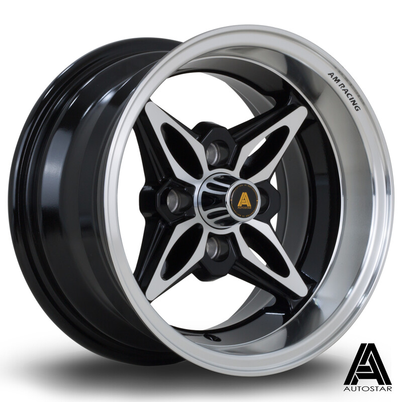 Autostar Kanji 13x7" 4x114.3 ET-7, Noir Brillant, Rebord Poli