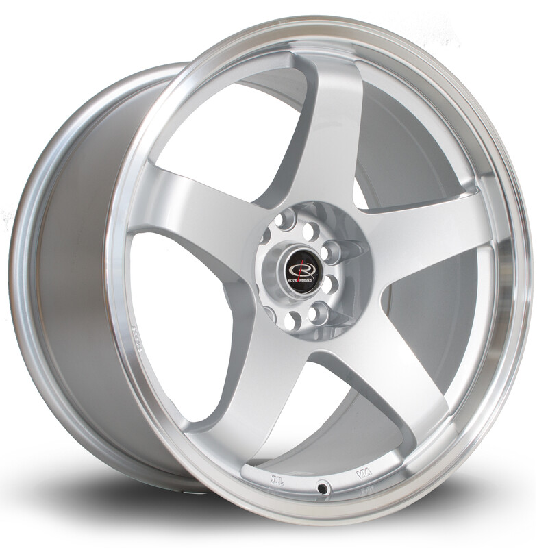 Rota GTR 18x9.5" 5x114.3 ET12, Gris Argenté, Rebord Chromé