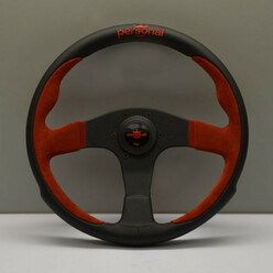 Volant Personal Pole Position (350 mm) Cuir Noir & Cuir Rouge Retourné, Branches Noires, Logo Rouge