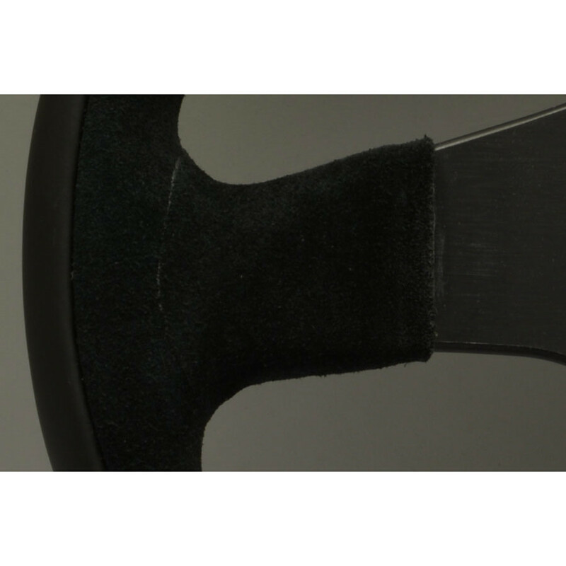 Volant Personal Pole Position (330 mm) Cuir Noir & Cuir Noir Retourné, Branches Noires, Logo Argent